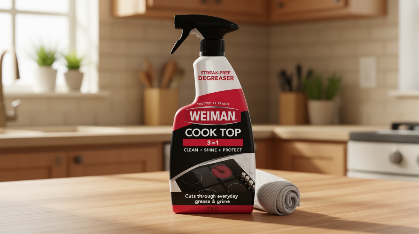 Weiman 22 Fl Oz Cooktop Cleaning Spray & Microfiber Cloth – Cooktop & Oven Cleaner for Streak & Residue Free - Non-Abrasive Degreaser Safe for Glass & Ceramic