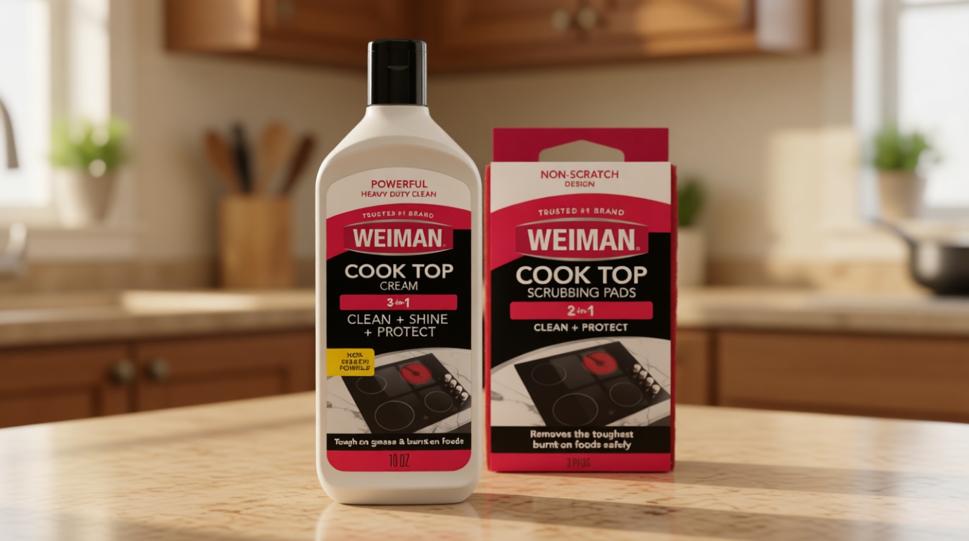 Weiman Ceramic and Glass Cooktop Cleaner - Heavy Duty Cleaner and Polish (10 Ounce Bottle and 3 Scrubbing Pads)