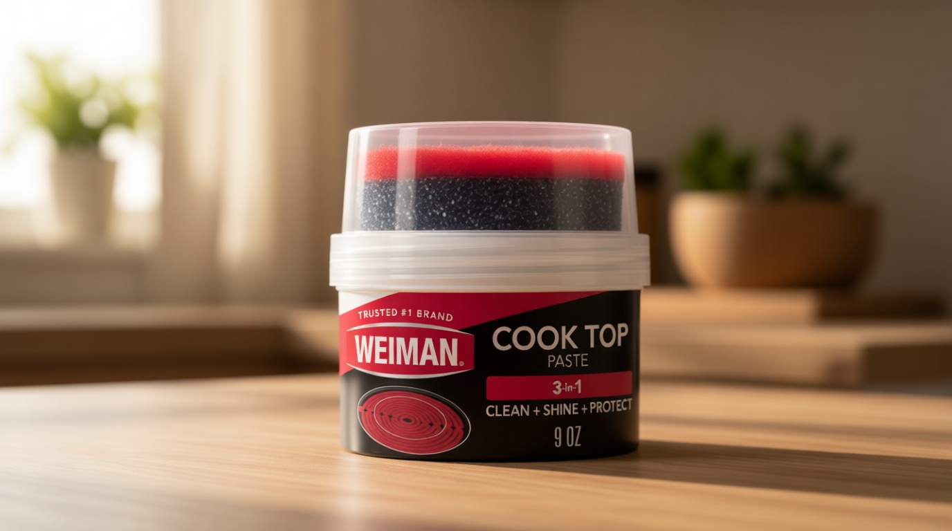 Weiman Cooktop Cleaner Paste, Easily Remove Burned-On Food, Grease and Watermarks, Leaving Your Glass Cook Top Sparkling