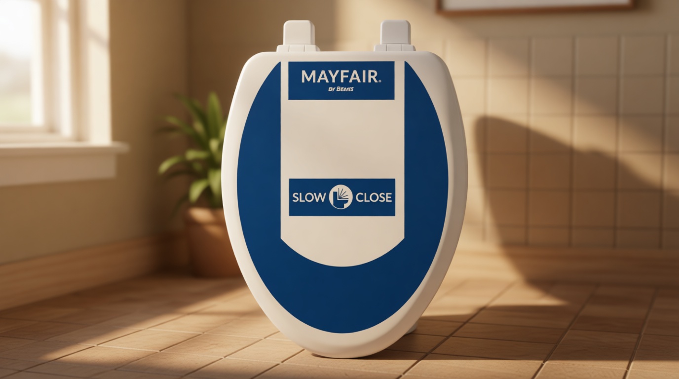 Mayfair Linden Slow Close Toilet Seat, Non Slip Heavy Duty Wood, Easy Install, Elongated, White GreenCircle Certified: Recycled Content