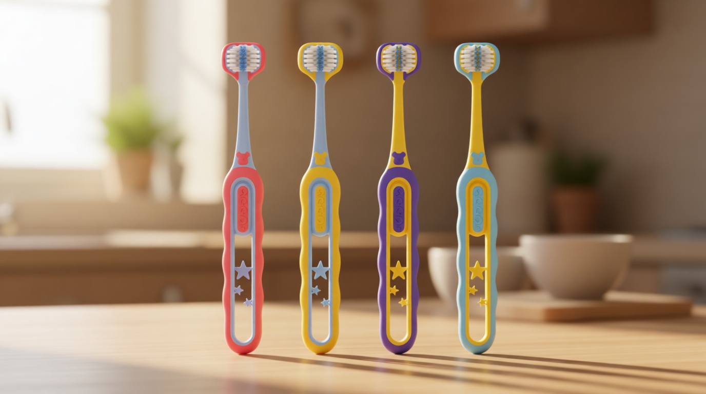 EASICUTI Soft Toddler Toothbrushes, Efficient 3 Sided Toothbrush, Baby Toothbrush 12 Months and up,Infant Toothbrush, Toddler Training Tooth brush for Ages 2-12 Years, Cleans All Sides-4 Pack (Patent)