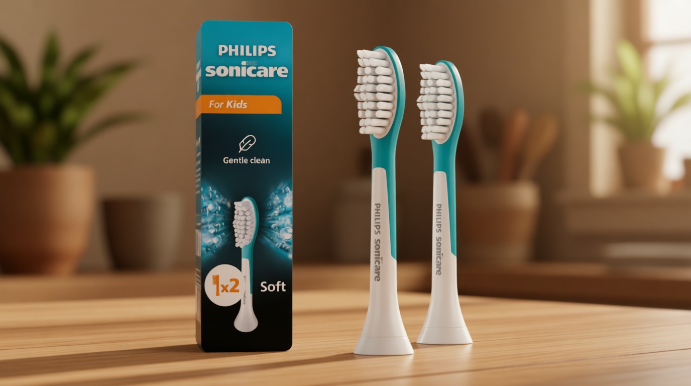 Philips Sonicare for Kids 7+ Genuine Replacement Toothbrush Heads, 2 Brush Heads, Turquoise and White, Standard, HX6042/94