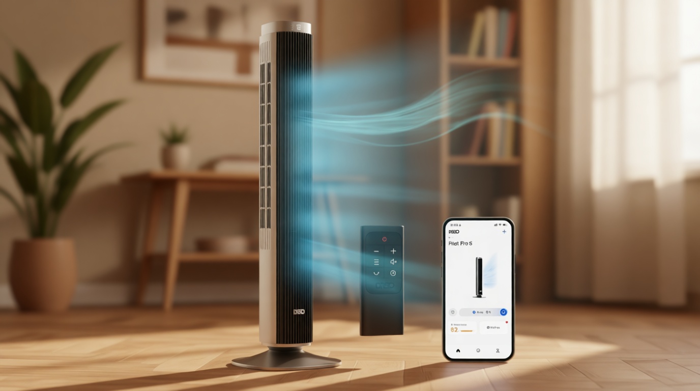 DREO Tower Fan for Bedroom, Standing Oscillating Fan with 40ft Far Airflow, 20dB Quiet, 12 Speeds, 28ft/s Velocity, Smart Control, DC Motor, 42 inch, 90° Oscillation, 4 Modes, 12H Timer, Pilot Pro S