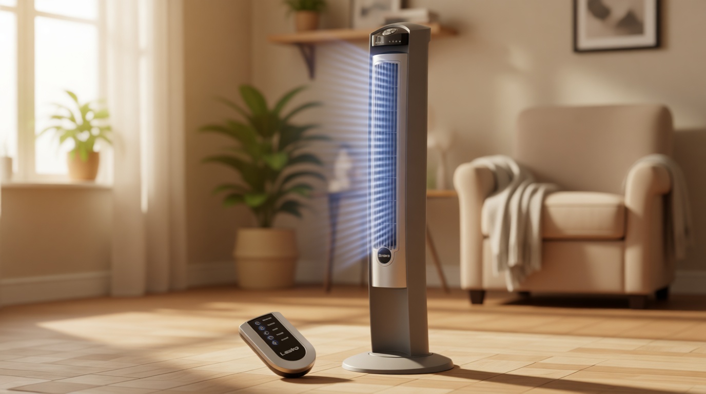 Lasko Oscillating Tower Fan with Remote, Quiet Floor Fans for Bedroom, 42", Silver T42951