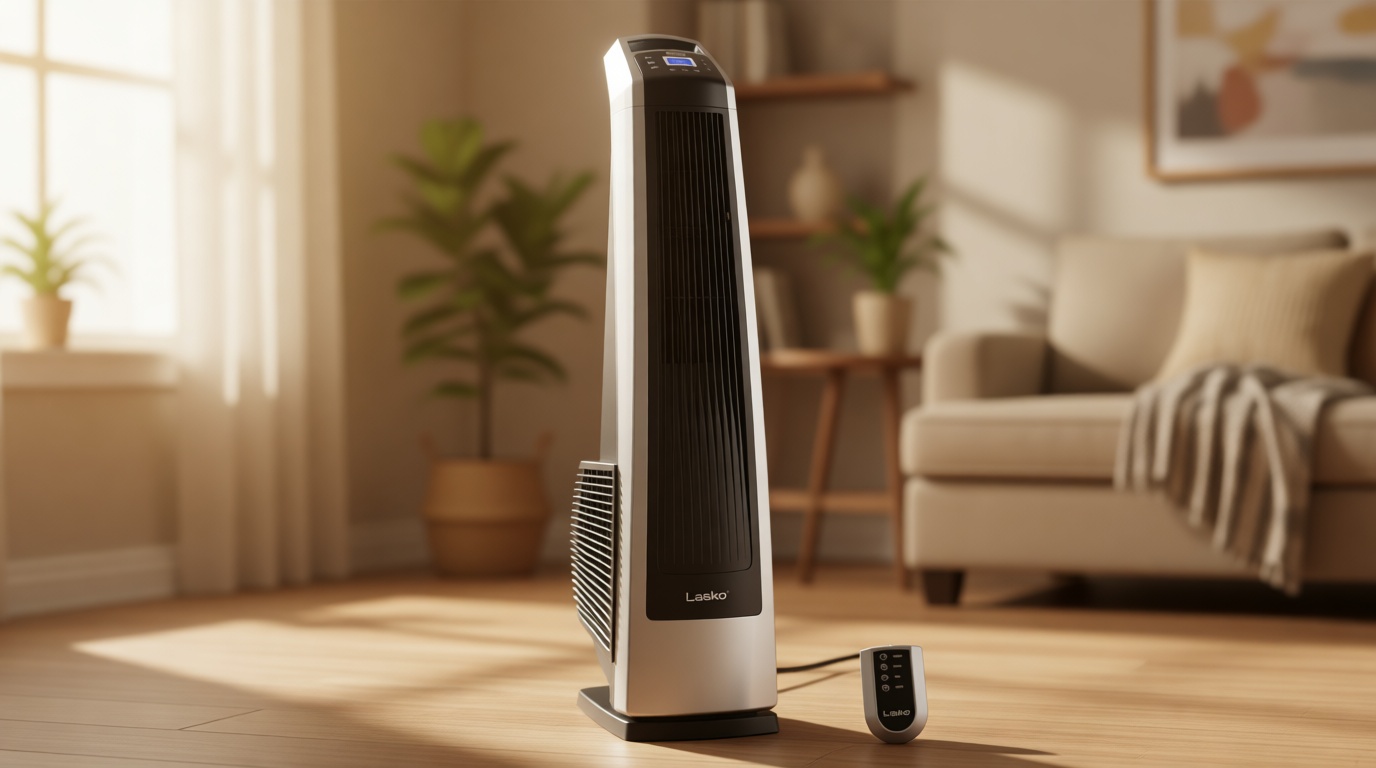 Lasko High Velocity Oscillating Tower Fan for Bedroom, Garage, Basement, and Gym with Remote Control, Timer, 3 Powerful Speeds, 35" Silver/Black, U35115