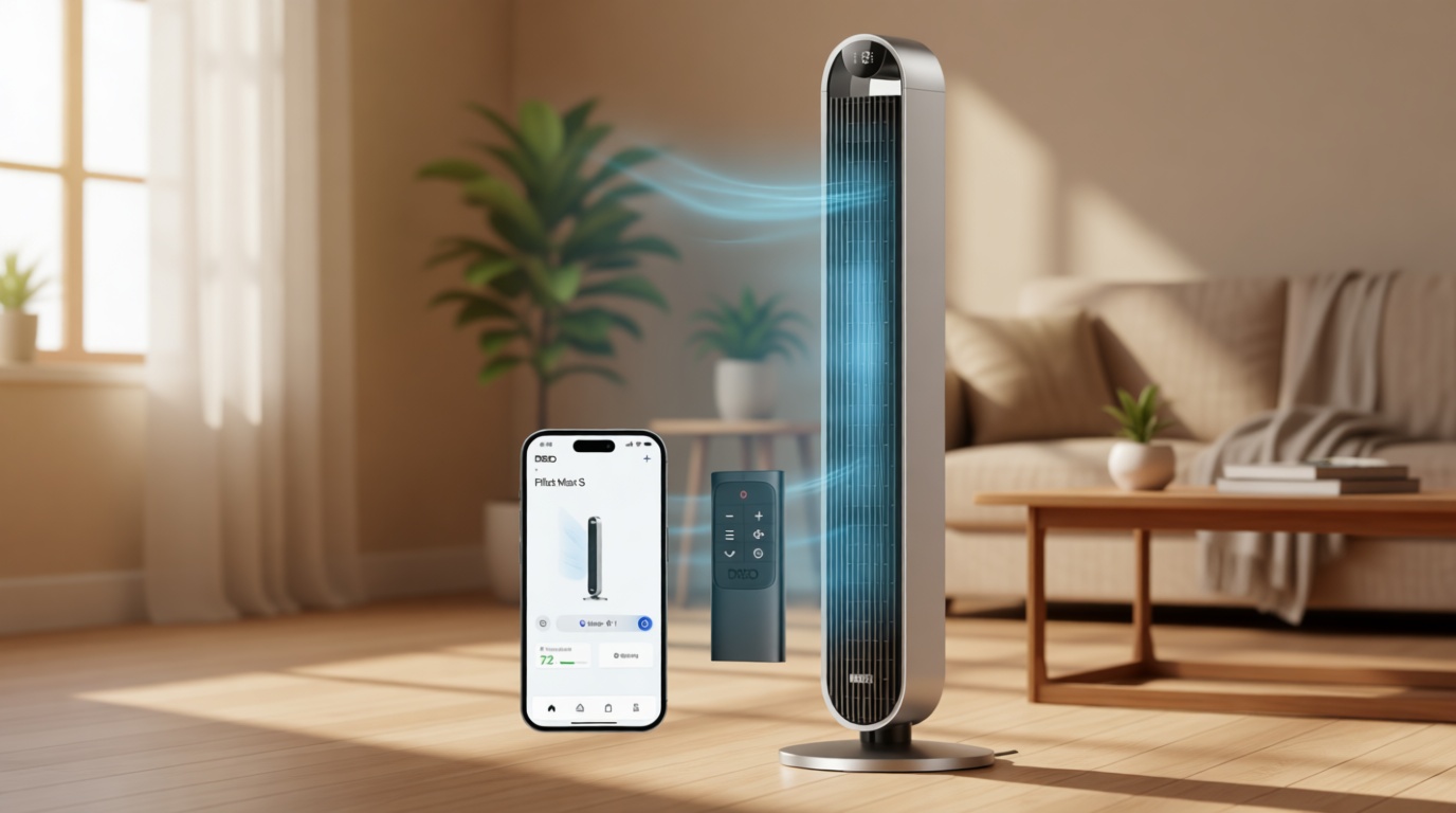DREO Tower Fan for Bedroom, 42 Inch 120° Oscillating Fan, 20dB Quiet DC Motor, 28ft/s Velocity Bladeless Standing Fan with 12 Speeds, 4 Modes, 12H Timer Cooling Fans for Home, Living Room
