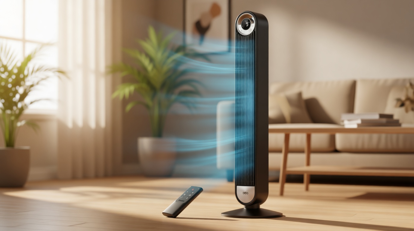DREO Tower Fan for Bedroom, Upgraded DC 9 Speeds 20dB Ultra-Quiet Floor Fan, 90° Oscillating Fans with 28ft/s Velocity, 12H Timer, Standing Fan, Bladeless Fan Powerful for Home Office Room