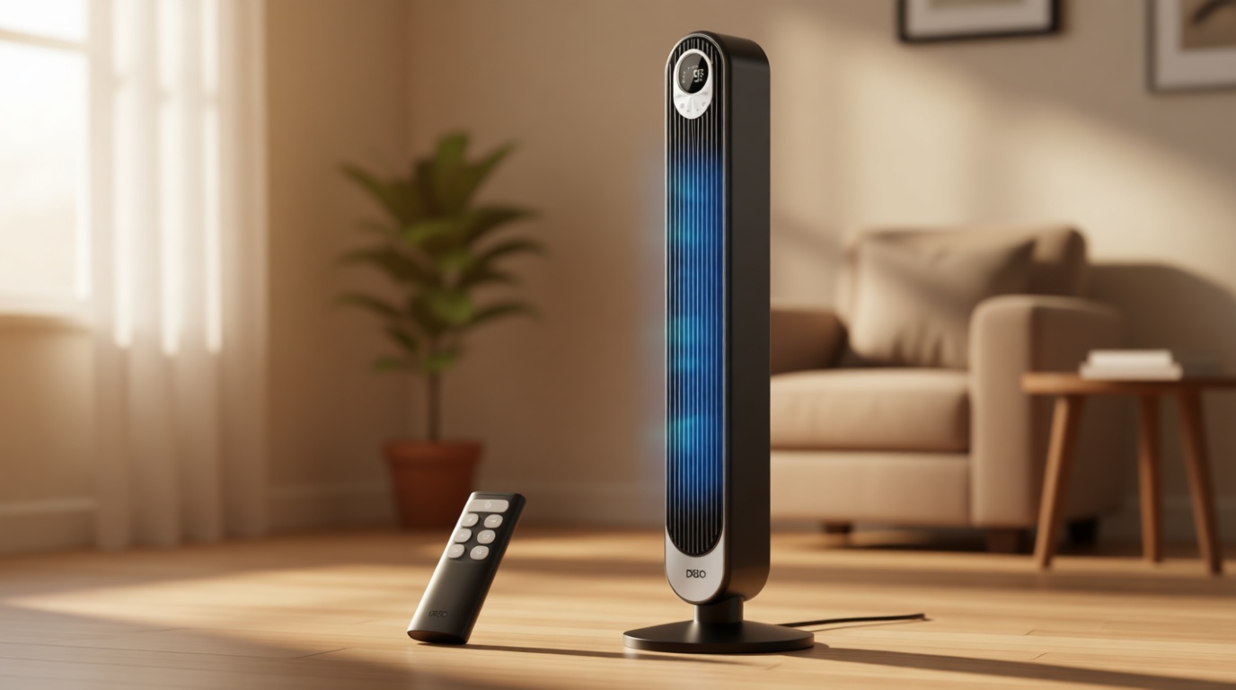 DREO Tower Fan for Bedroom, 28 ft/s, 20dB Quiet Oscillating Bladeless Fan with Remote, 9 Speeds, 4 Modes, 12H Timer, LED Display, Standing Floor Fan Powerful for Indoor Home Office Room, 42 Inch