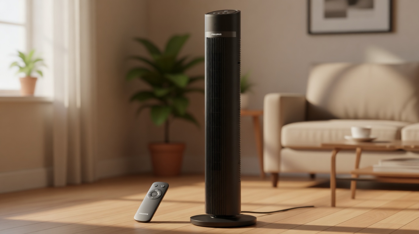 PELONIS 40 inch Bladeless Tower Fan for Bedroom, Standing Fan with Remote Control, 26ft/s, 90° Oscillation, 3 Speed Settings, 27 Db, 3 Modes, 15-Hour Timer, LED Display, Fan that Blows Cold Air, Grey