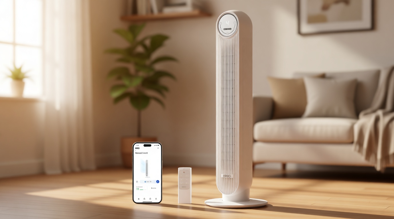 DREO Tower Fan for Bedroom, 25ft/s Smart Standing Fans, 90° Oscillating Floor Fan with 4 Modes, 4 Speeds, 8H Timer, 28dB, Bladeless, Remote, Works with WiFi Voice Control