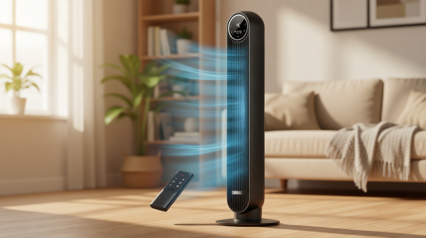 DREO Tower Fan for Bedroom, 2026 Upgraded DC Motor, 28ft/s High Velocity, 20dB Ultra Quiet Standing Fan, 8 Speeds 4 Modes, 90° Oscillating Bladeless Fan for Indoors, Floor Fans with Remote, Black