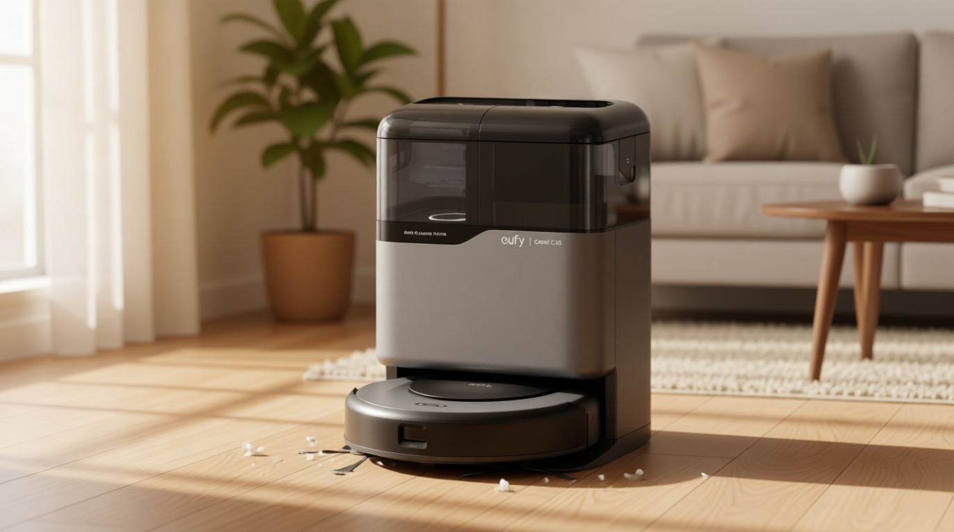 eufy Robot Vacuum Omni C20, 7,000 Pa, 60 Days Self Emptying, Auto Mop Washing, Auto Drying, 3.35" Ultra Slim, Transparent Tanks, Robot Vacuum and Mop Combo