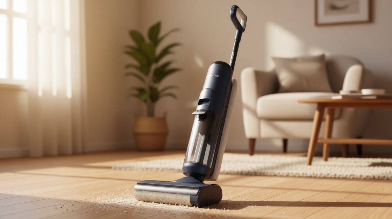 Tineco Floor ONE S5 Smart Cordless Wet Dry Vacuum Cleaner and Mop for Hard Floors, Digital Display, Long Run Time, Great for Sticky Messes and Pet Hair, Space-Saving Design, Blue