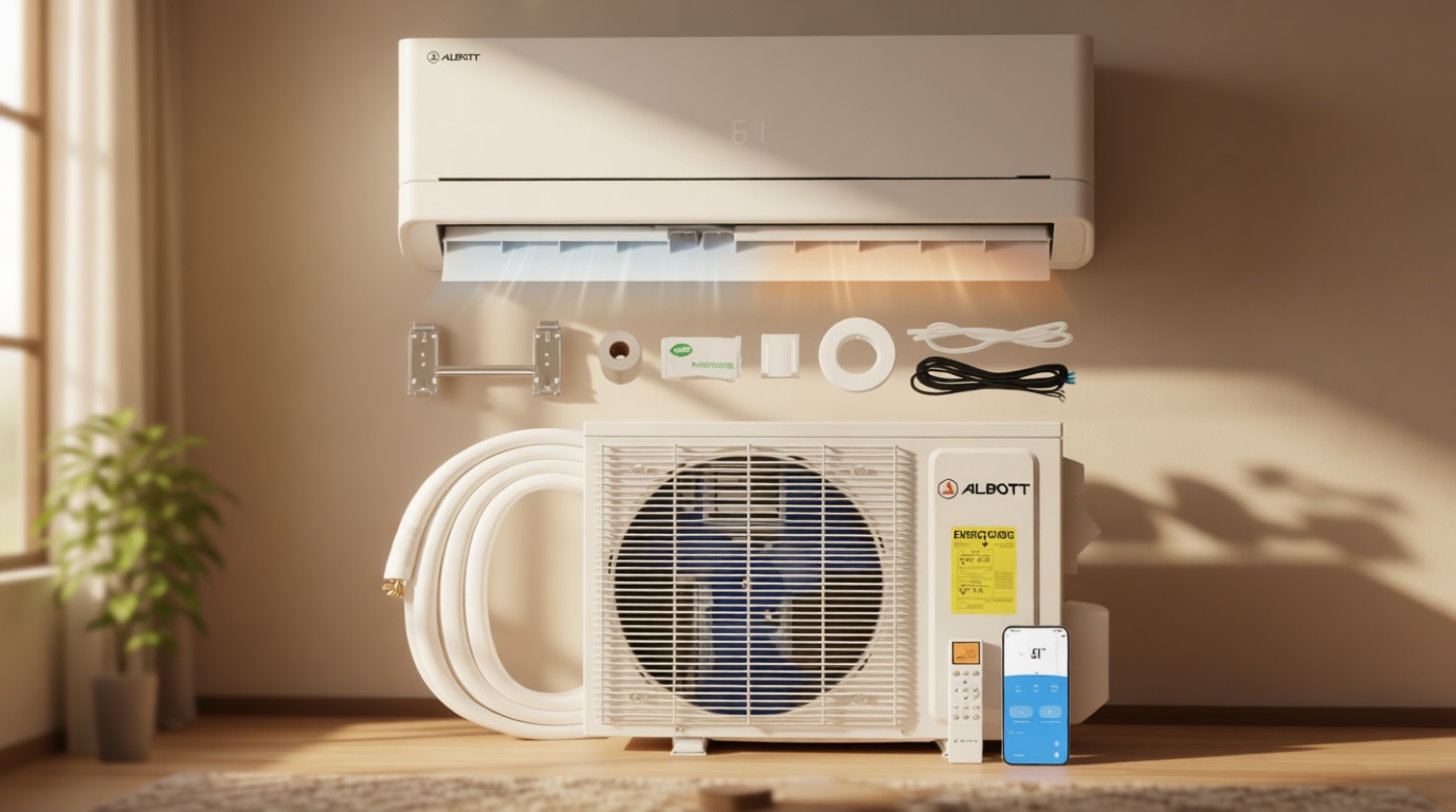 Albott Mini Split Air Conditioner and Heater, 12,000 BTU, SEER2 18, 115V Inverter Energy-Efficient AC with Self-Cleaning, Remote and APP Control, Easy Installation, Cools up to 750 Sq.Ft.