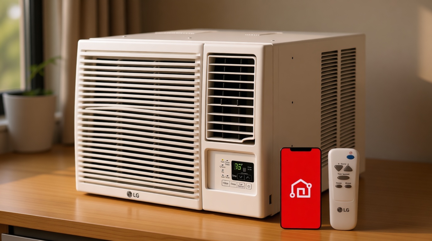 LG 23,000 BTU Smart Window Air Conditioner with Heat, 230V, Air Conditioner Cools Rooms up to 1,400 Sq.Ft., Smartphone & Voice Control works with Remote, White