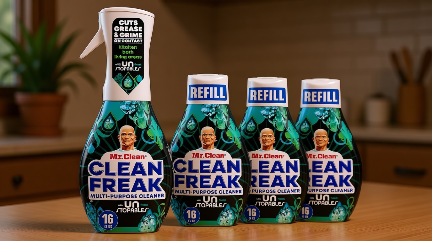 Mr. Clean Clean Freak Multi Surface Cleaning Spray, Deep Cleaning Mist Starter Kit and Refill Bundle, Unstopables Fresh Scent, 64 fl oz