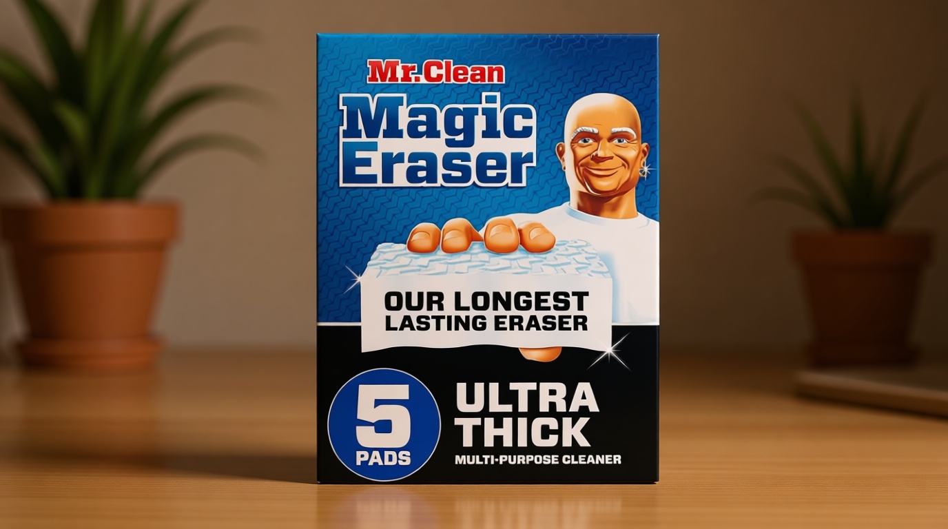 Mr. Clean Magic Eraser Sponge, All Purpose Cleaner, Long Lasting Cleaning Scrubber, Wall Cleaner, Sneaker Cleaner, Oven Cleaner, Kitchen, Bathroom, Shower Cleaning Supplies, Ultra Thick, 5ct