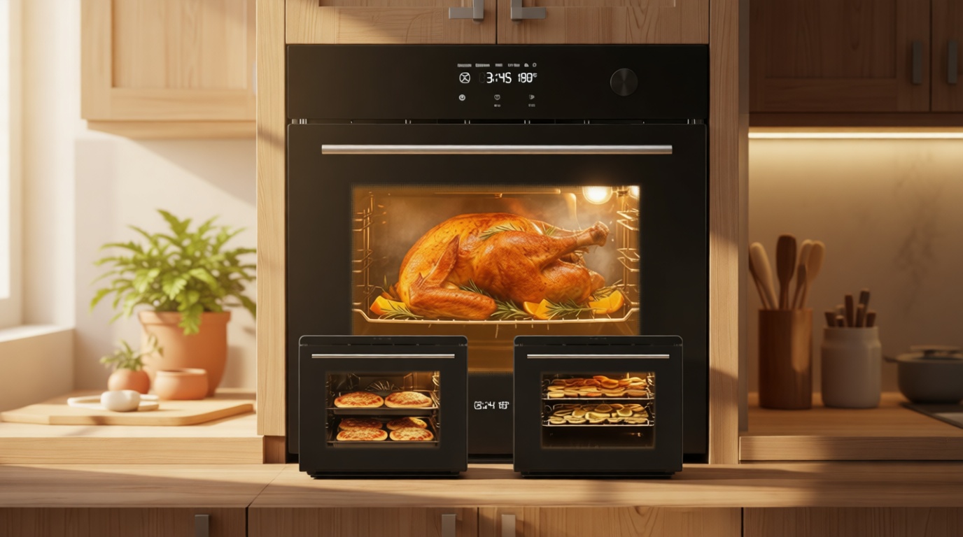 24 Inch Electric Wall Oven & Air Fry – 3000W Convection, 2.5 Cu. ft. Compact Size, Touch Control Digital Display, Multi-Function Cooking for Apartment, Shed, or Kitchen Remodel(NO Steam)