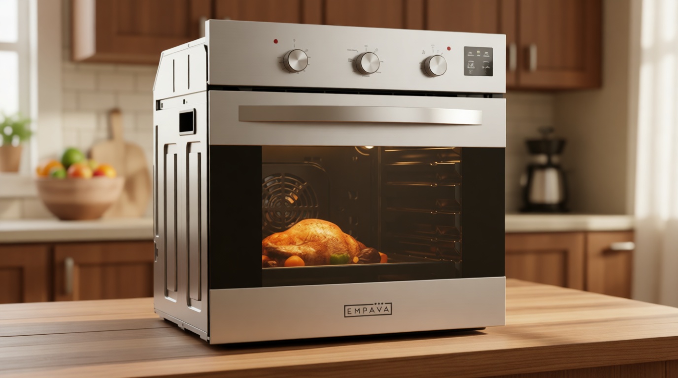 Empava 24 inch Electric Single Wall Oven with 6 Cooking Funcitons, Built-in Convection System with Mechanical Knob Control, Stainless Steel