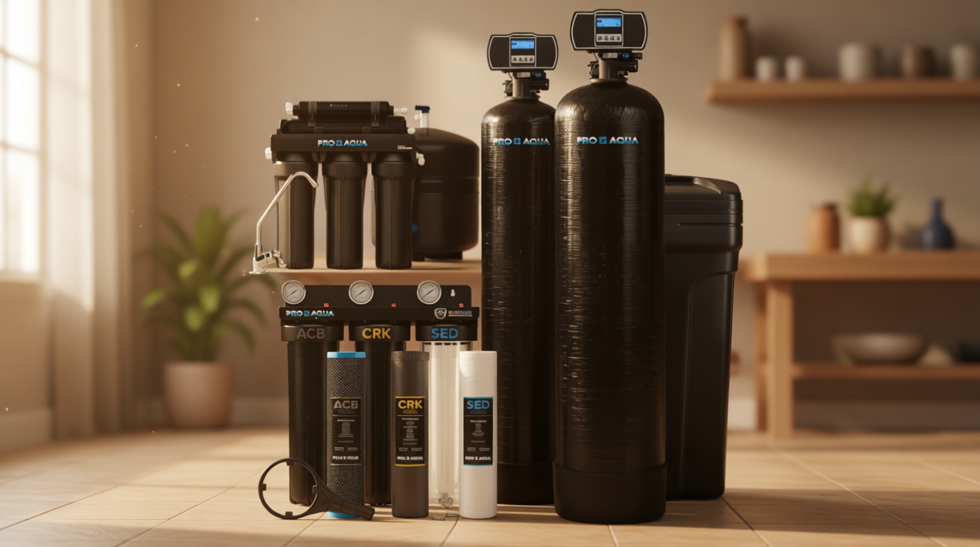 PRO+AQUA Elite 5-Stage Whole House Water Softener and Filter Bundle System for Well Water | Reduces Heavy Metals, Iron, Sulfur, Sediment, Chlorine, and More | Ideal for 3-4 Bathrooms (+ RO System)