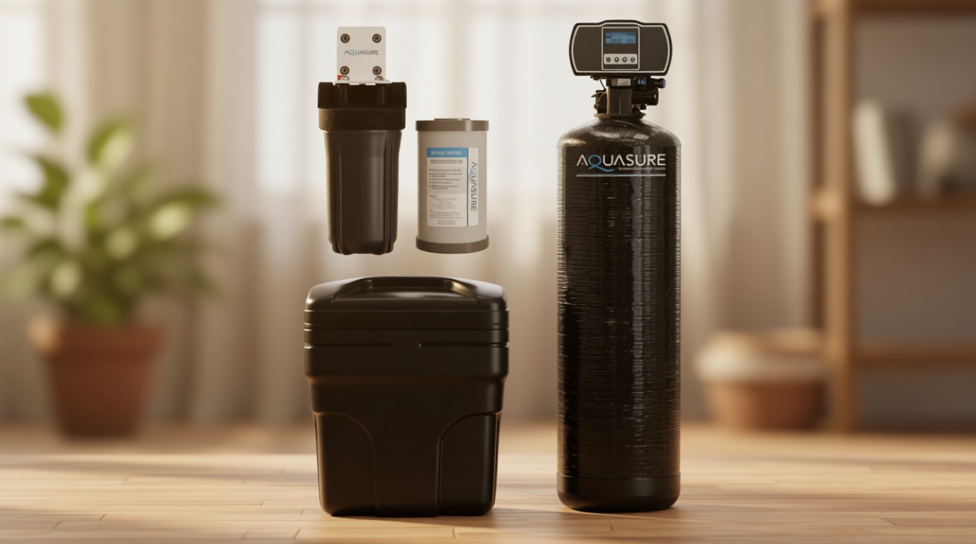 Aquasure Harmony Series 64,000 Grains Whole House Water Softener Bundle with Automatic Digital Metered Control Head, Reduces Hardness, 4-6 Bathrooms