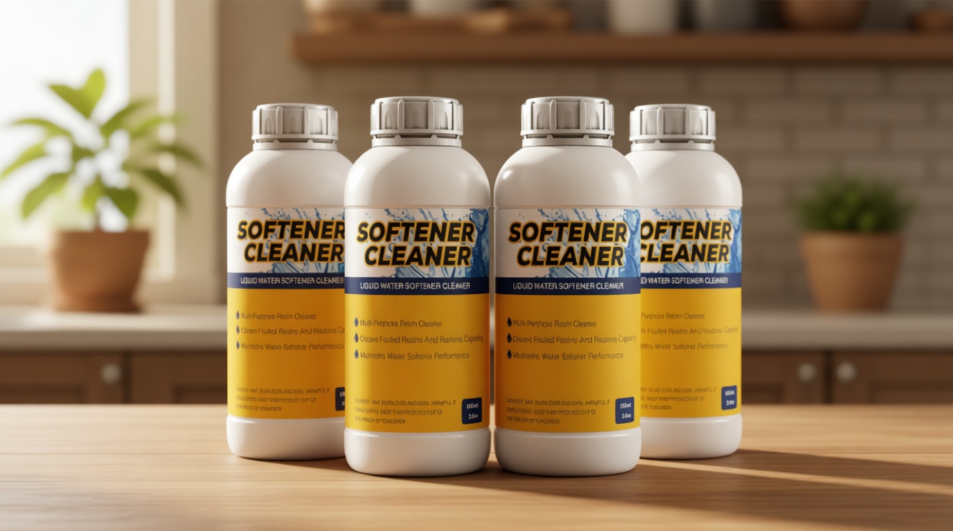 4-Pack Liquid Water Softener Cleaner, Water Softener Cleaner Solution Universal Cleanser for Hardwater Systems, 4 Ounce Bottle