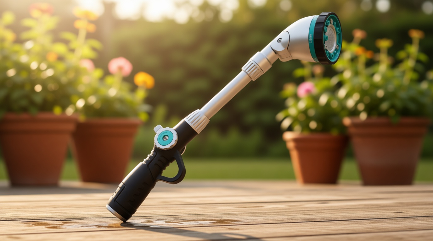QUOBAS 16 Inch Watering Wand, Heavy Duty Garden Hose Sprayer with 90°Adjustable Head, Thumb Control & 6 Spray Patterns,Long Reach Hose Nozzle for Hanging Plants, Lawn, Garden & Outdoor Cleaning