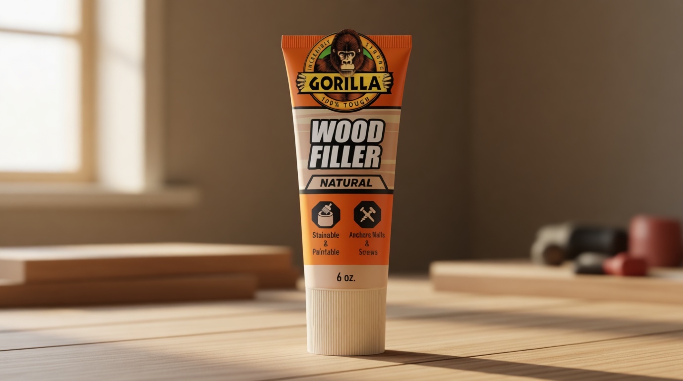 Gorilla All Purpose Wood Filler, Natural Color, 6 Ounce Tube (Pack of 1) - Water Resistant for Indoor or Outdoor Projects and Repairs